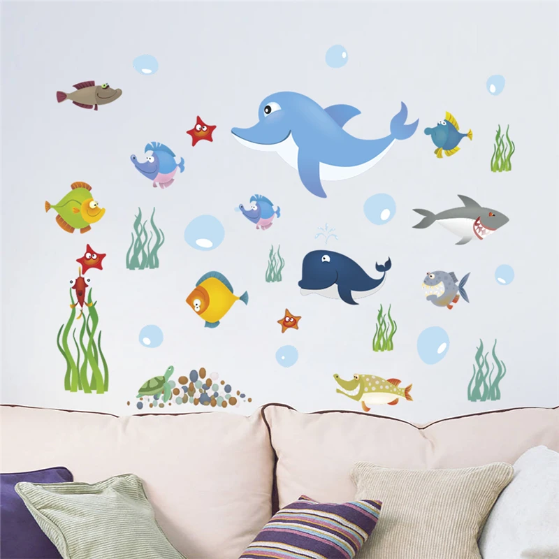 Podvodni morska riba mehurček stenske nalepke za otroke sobe doma dekoracijo risanka živali, stene decals je pvc stensko umetnosti diy plakat