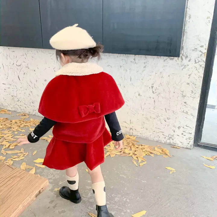 Jeseni in pozimi modeli nove 2-7-letno dekle otroka rdečo obleko prešite debel oblazinjeni cape coat plus obleka otroška moda obleko