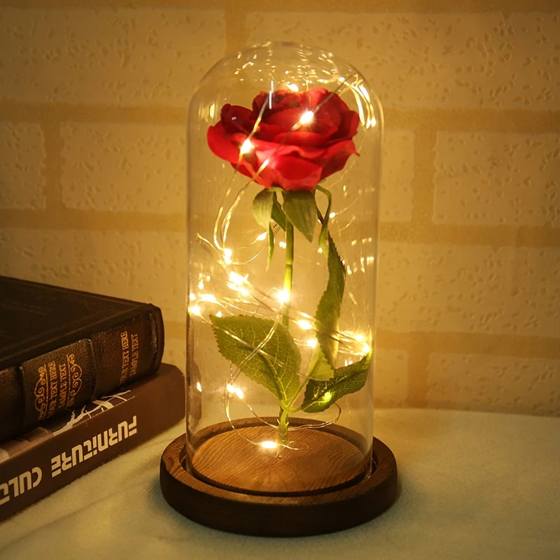 Umetni Rose LED Leseno Osnovo steklen Pokrov Matere Darilo za Valentinovo Doma Dekoracijo