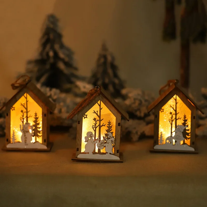 Božični Okraski Svetlobna Lesen Obesek, LED Luč Gor Izrezanka Okvir Svetilke Xmas Tree Obesek Visi Božična Darila