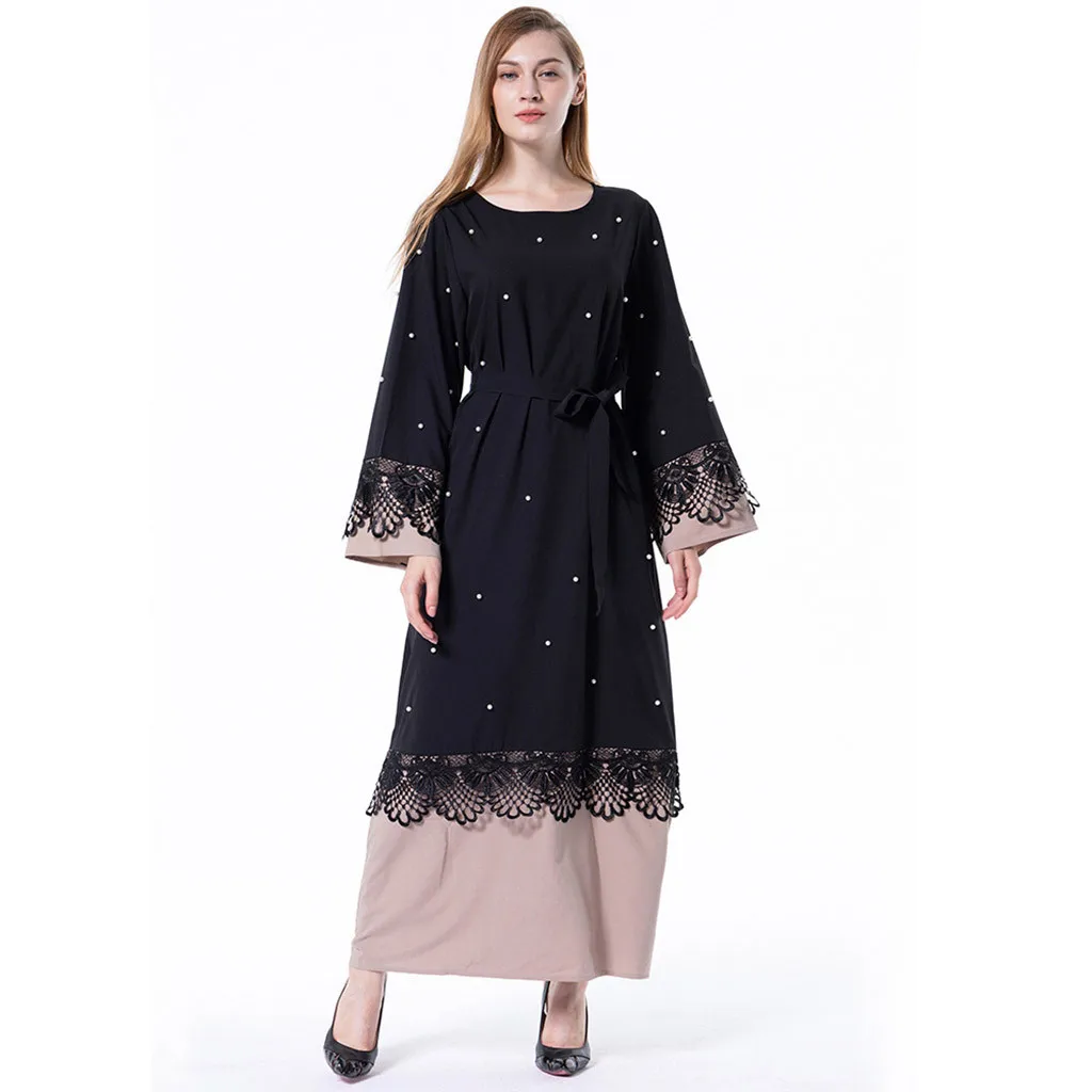 Dolgo abaya obleko Priložnostne Muslimansko obleko ženske Čipke Dolg Rokav tam kaftan Maxi Obleko Abaya Čipke Islamske Dubaj Arabski Haljo Y619