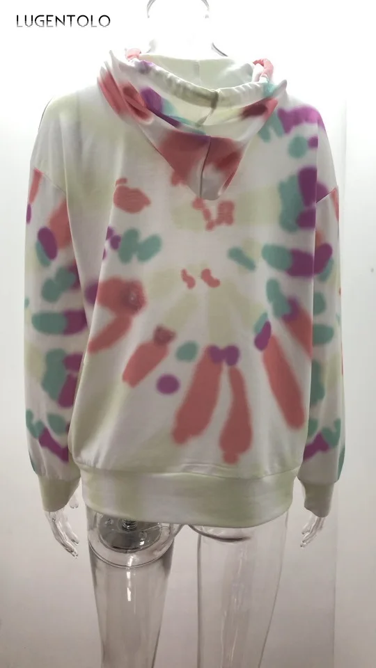 Lugentolo Jeseni Žensk Hooded Dolgo Sleeved Priložnostne Tie-Dye Natisnjeni Multi-Barvni Hooded Plus Velikost 5XL Ženske Svoboden Sweatshirts