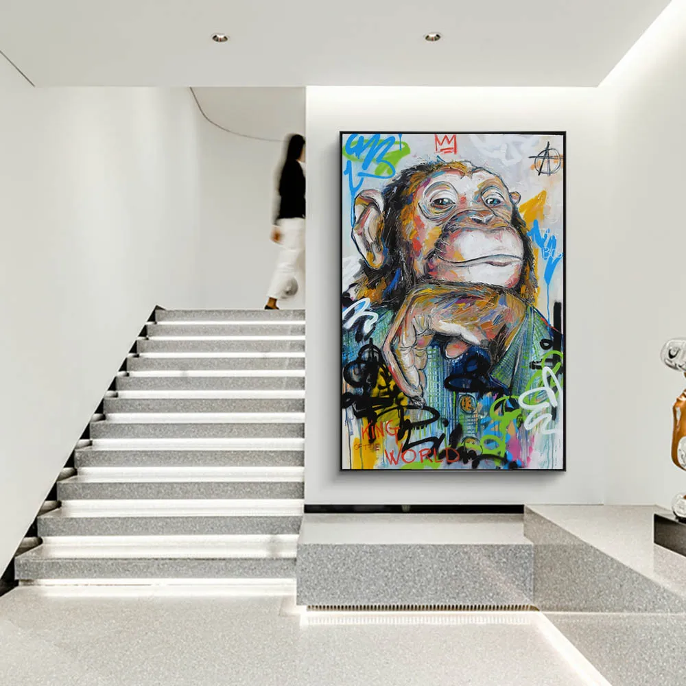 Povzetek Opica Grafiti Umetnost Platno Plakatov In Fotografij Razmišljanje Opica Street Art Platna Slike na Steni Umetniške Slike