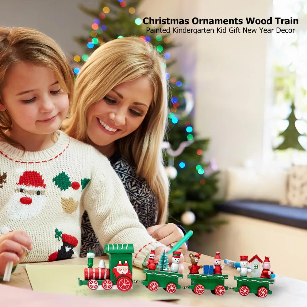 Nova Božič Leseni Vlak Otrok Igrače Naslikal Božično Dekoracijo Doma Santa/bear Božič Darilo ornament navidad Igrače za otroke