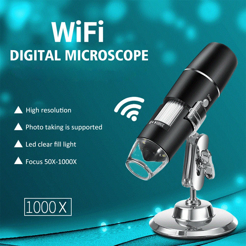 Brezžični Digitalni Mikroskop S Stojalom Pametni telefon, Tablični računalnik 8 LED Luči Povečava Endoskop Mini 0X Do 1000X Ročni Prenosni