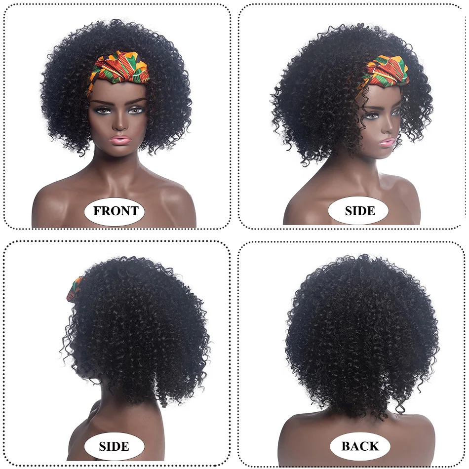 GAKA Black Sintetičnih Kodraste Lasulje Headwrap 2 V 1 Afro Zaviti Lasuljo za Ženske Toplotno Odporen Turban Afriške Kratke Glavo, Šal Las Lasuljo