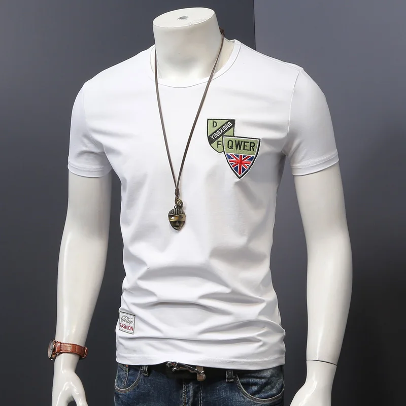 Nov Poletni Moški T-Shirt Kratek Rokav Moda Pismo Značko Bele O-Vratu Slim Fit Tee Vrhovi