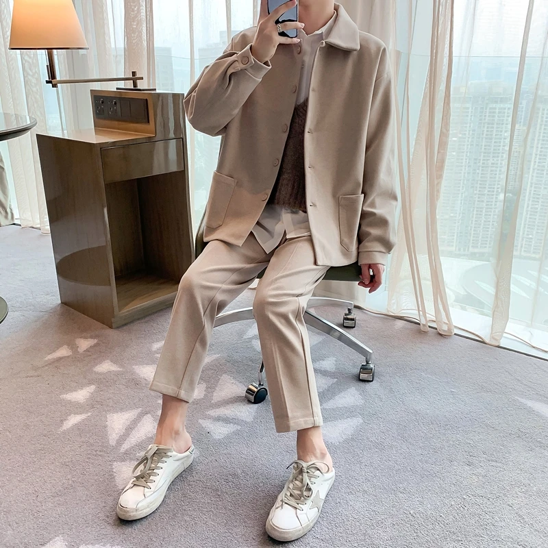 Japonska Koreja Slog Moški Ulične Vintage Moda Obleko, Plašč Vrhnja Oblačila Moških Priložnostne Ohlapno Obleko Blazerji Jakna
