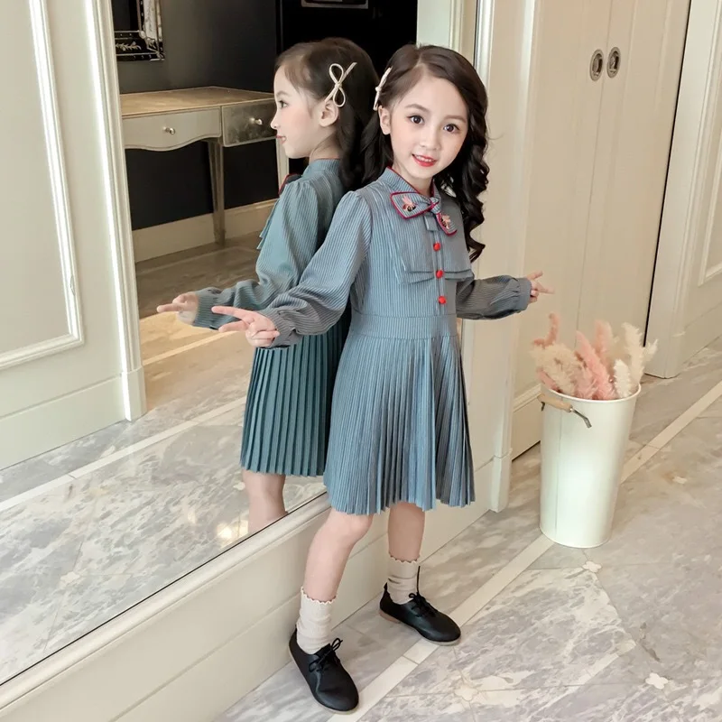 Otroci, Dekleta Jeseni Obleke Trak Dolg Rokav Nabrano Obleko Otroci Princesa Obleko Modnih Oblačil 2-6 Let