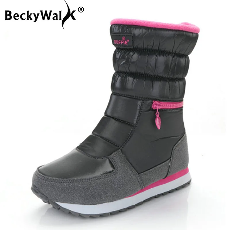 BeckyWalk 2021 Nove Ženske Snow Škornji Anti-Slip Nepremočljiva Mid-Tele Zimske Čevlje, Ženska Zgostitev Bombaž-Oblazinjena Ženske Čevlje WSH3097