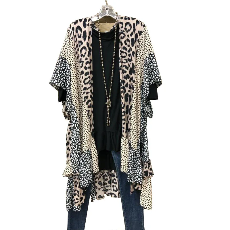 WEPBEL Kratka Sleeved Srednje Dolg Plašč Ženske Dolgo Odprta Bluzo Majica Jeseni Žensk Leopard Natisnjen