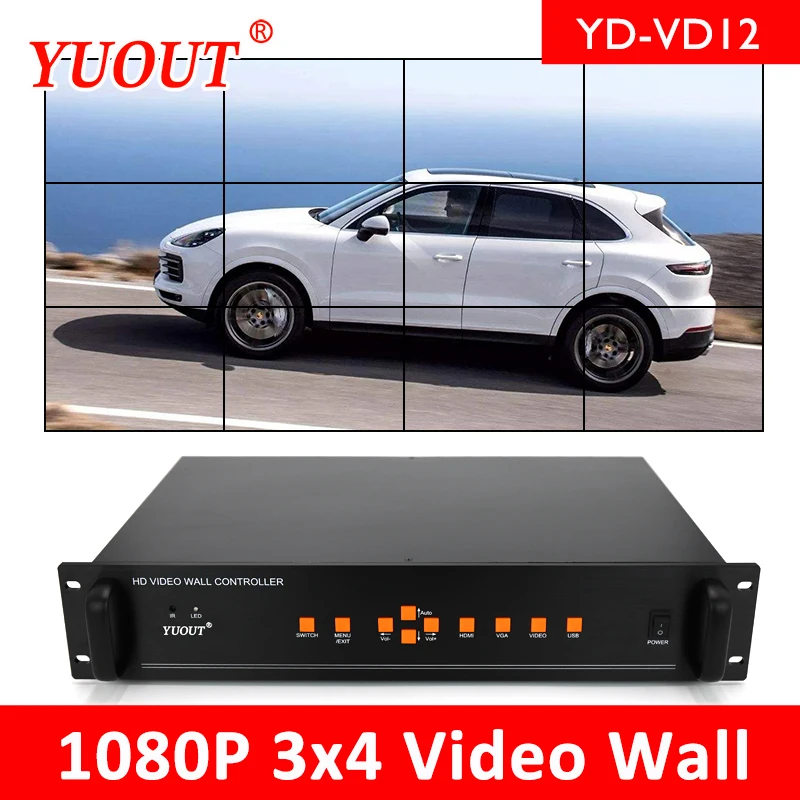 YUOUT YD-VD12 HDMI Video Steno Krmilnik 12 Kanalni HDMI VGA AV Video Processor2x2 3x3 3x3 3x4 12 slik Preplete Procesor