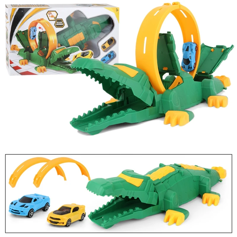Otrok DIY Toy Model Krokodil Skladbo Potegnite Nazaj, Avto Prilagodljiv Skladbo Avto Igrače Otrok Dirke Bend Avto z 2 avtomobila