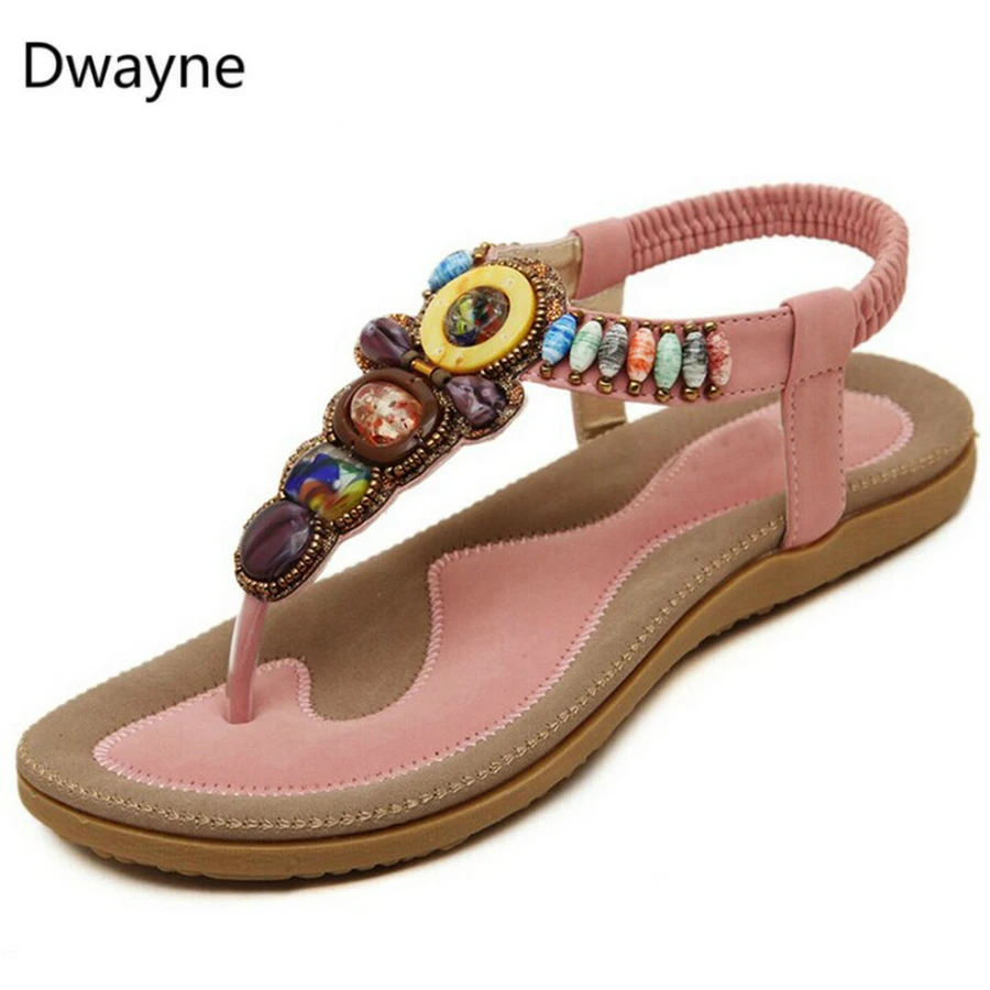 Dwayne 2019 Bohemian Ženske Sandale Gemstone Beaded Copate Poletje Plaža Sandali Ženske Japonke Ženske Ravno Sandali Shoes584