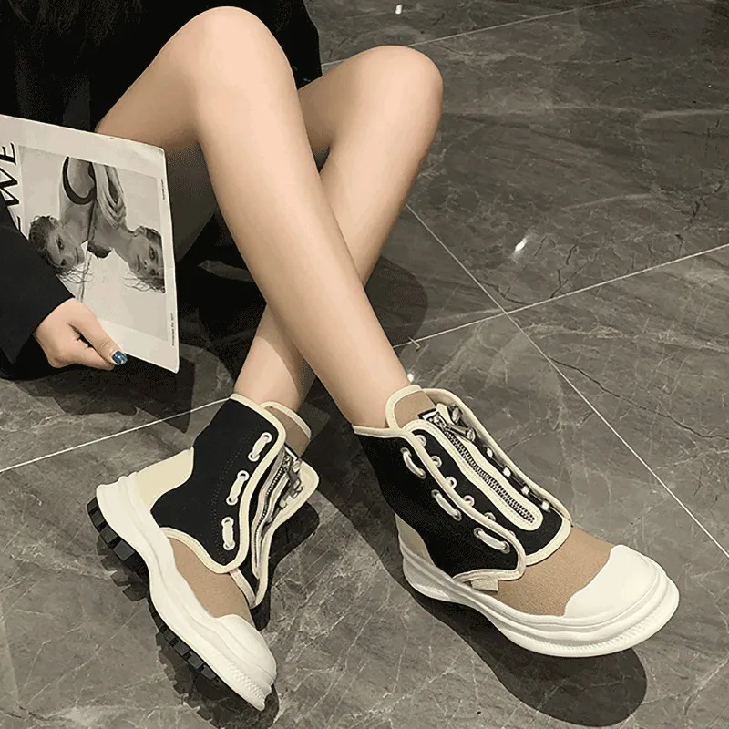 Ženski čevlji z visoko top copati ženske 2020 novi beli čevlji priložnostne barvno ujemanje visoko top platno čevlji ženske platforma čevlji