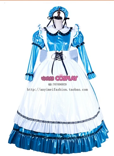 Brezplačna Dostava Gothic Lolita Modrega Satena Sissy Devica Obleko Cosplay Kostum Prilagojene Devica Kostum Z brezplačno petticoat