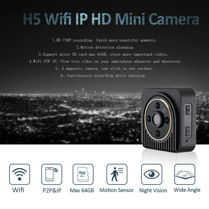 H5 Mini Kamera, Wifi IP 720P HD Telo DV Kamera Brezžična Nočno opazovanje Mikro Kamere Digitalne Video Kamere Senzor Gibanja Mini Kamera