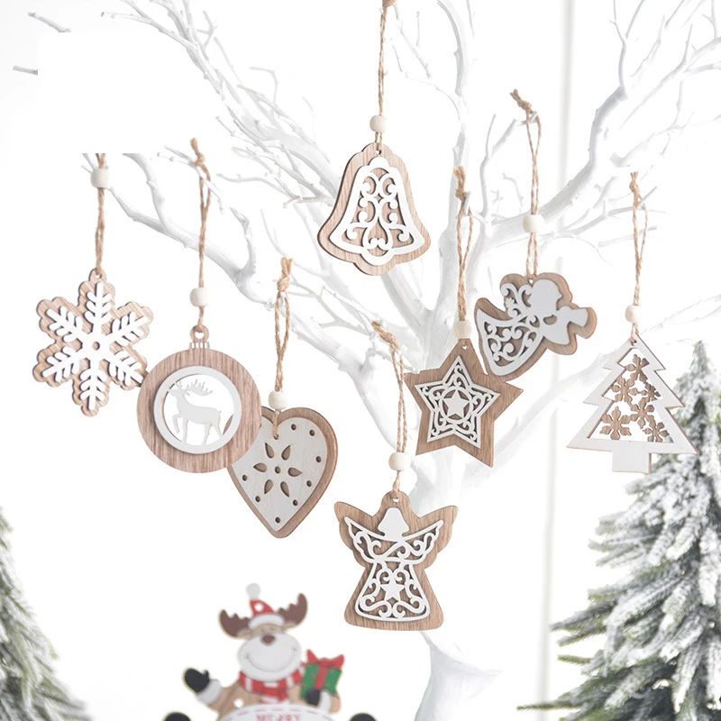 Božič Snežinke Lesene Zvonovi Obeski Okraski Okraski Božič DIY Božično Drevo Okraski Visi Darila
