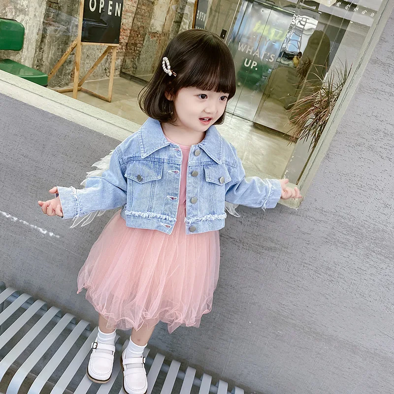 Dekliška krila traper krilo obleko 2020 jeseni novo korejska različica baby obleko
