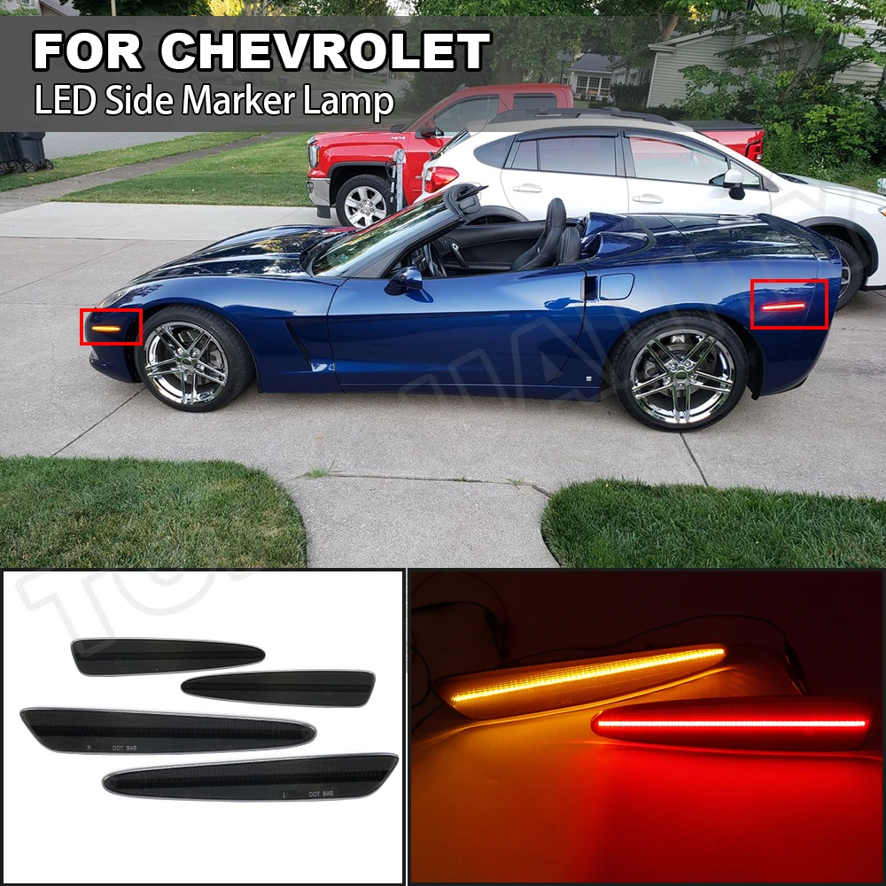 Ustreza Za Chevy Chevrolet Corvette C6 2005-2013 Dim Objektiv Spredaj+Zadaj LED Strani Oznako Vključite Opozorilne Luči Rumena/Rdeča Lučka Kompleti