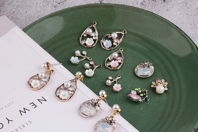 DIY imitacije diamant nakit dodatki zlitine lupini cvet Solze Uhani, Uhani, Obesek obesek materiala čebel