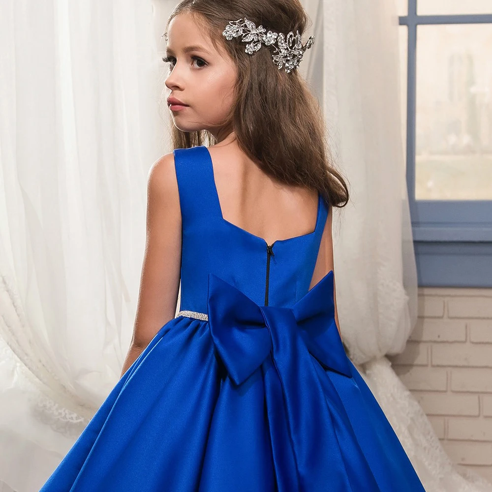 Klasični Modri Cvet Dekleta Obleke spagetti Trakov Žogo Obleke Za Prvo Obhajilo Obleko 2-12 Let