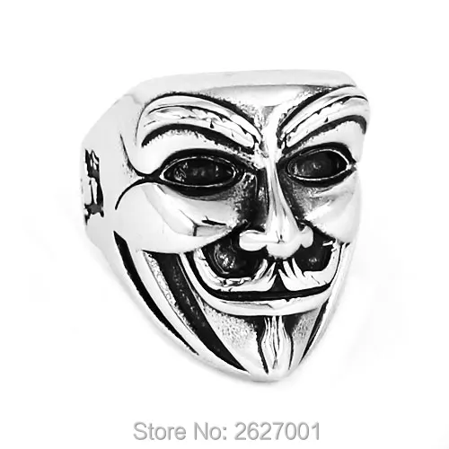 Debelo V for Vendetta V Masko Človek Biker Ring iz Nerjavečega Jekla Nakit Modni Črno Srebrne Barve Lobanje Biker Moški Prstan SWR0590