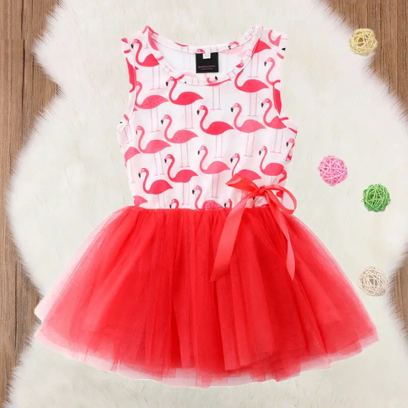 Novorojenček Otroci Baby Dekle Flamingo Princesa Obleko Tutu Til Oblačila Sundress