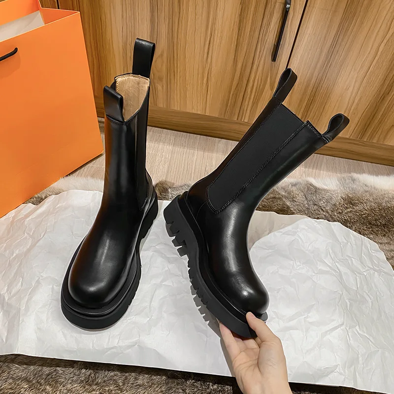 2020 Luksuzni Chelsea Škornji Ženske Platformo Dame Čevlji Močen Zimske Čevlje Kratek Gleženj Škornji Debele Pete Blagovne Znamke Oblikovalec Pu Usnje
