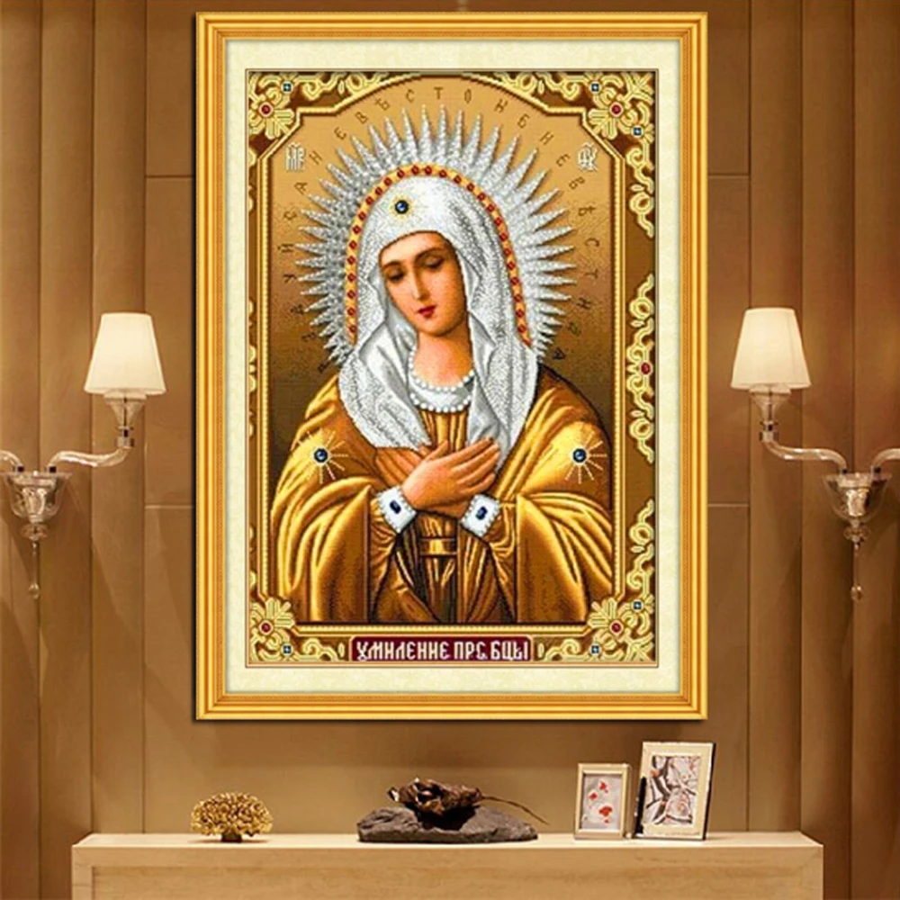 HOOMIN DIY Diamond Slikarstvo Navzkrižno Šiv Diamond Vezenje Polno Verskih Devica Marija ikono Diamond Mozaik Kompleti za Dekoracijo