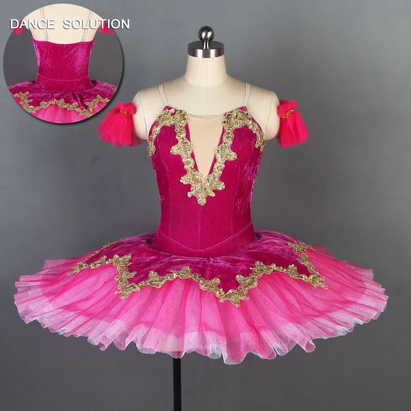 Hot Pink Klasični Balet Ples Tutu z Zlato Prevleko Profesionalna Balerina Ples Kostum 7 Plasti Trd Til Naguban Tutu BL074