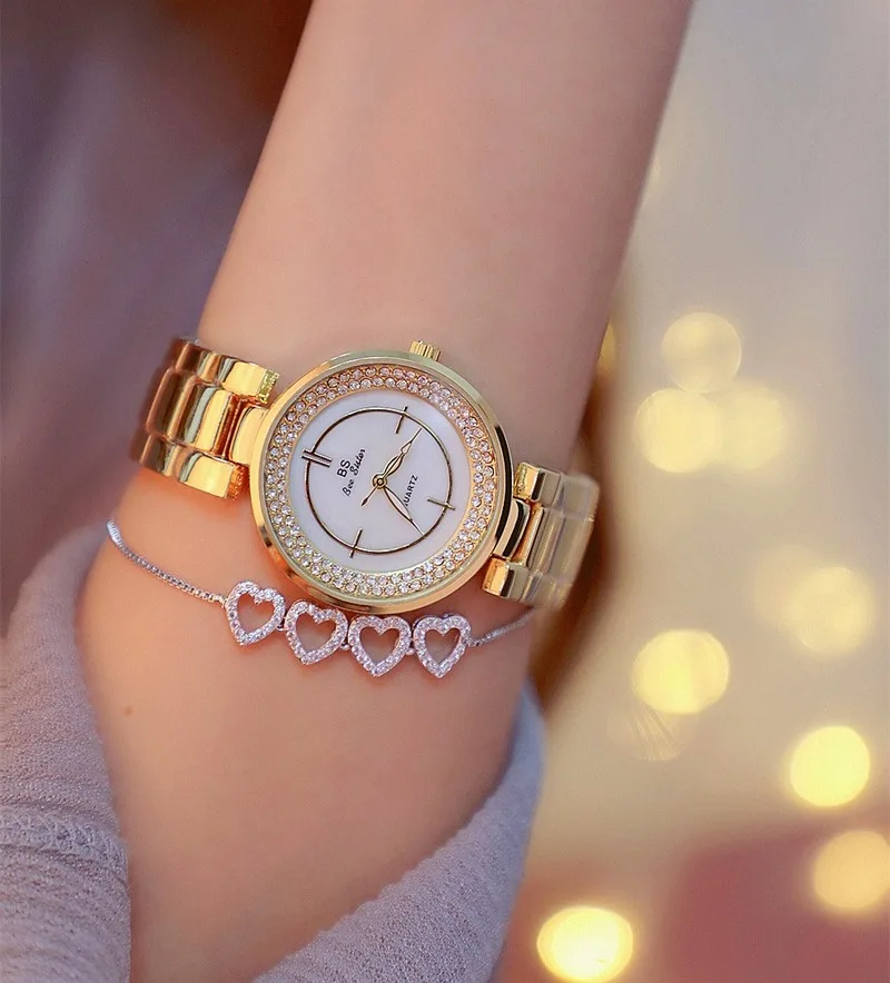BS Top Modni Stil Žensk Luksuzno Usnje Pasu Quartz ročno uro Dame Watch Ženske obleke Rose Zlata Reloj Mujer Črna Ura