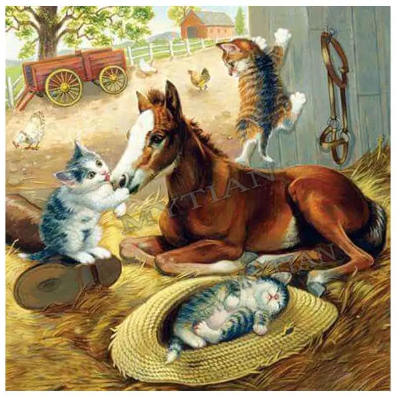 Mačke s konji, doma dekor diamond slikarstvo DIY 5D kvadratnih/krog vezenje vzorec diamond navzkrižno šiv živali obrti nalepka