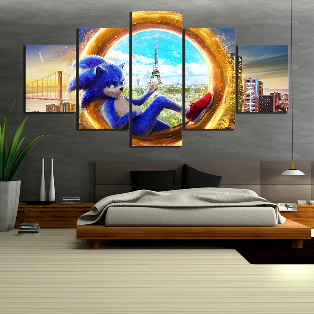 5pcs Filmski Plakat Sonic Hedgehog Umetnine Platna Slike HD Risanka Stenske Slike za notranjo Opremo ,brez okvirja