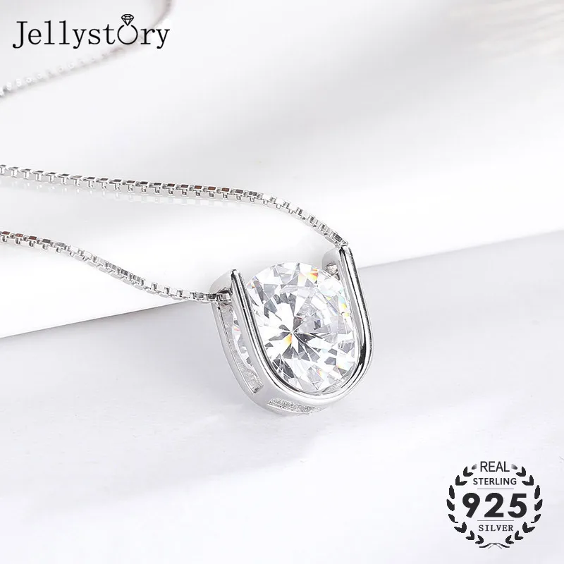 Jellystory trendy 925 sterling srebro fine nakit ogrlica z geometrijske oblike cirkon obesek za ženske poroka banket stranka
