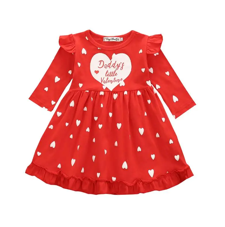 Dragi Otroci, Dekleta, Obleko Pismo Srce, ki Tiskanja Krog Vratu Dolg Rokav Rdečo Obleko iz Enega Kosa Valentinovo Oblačila