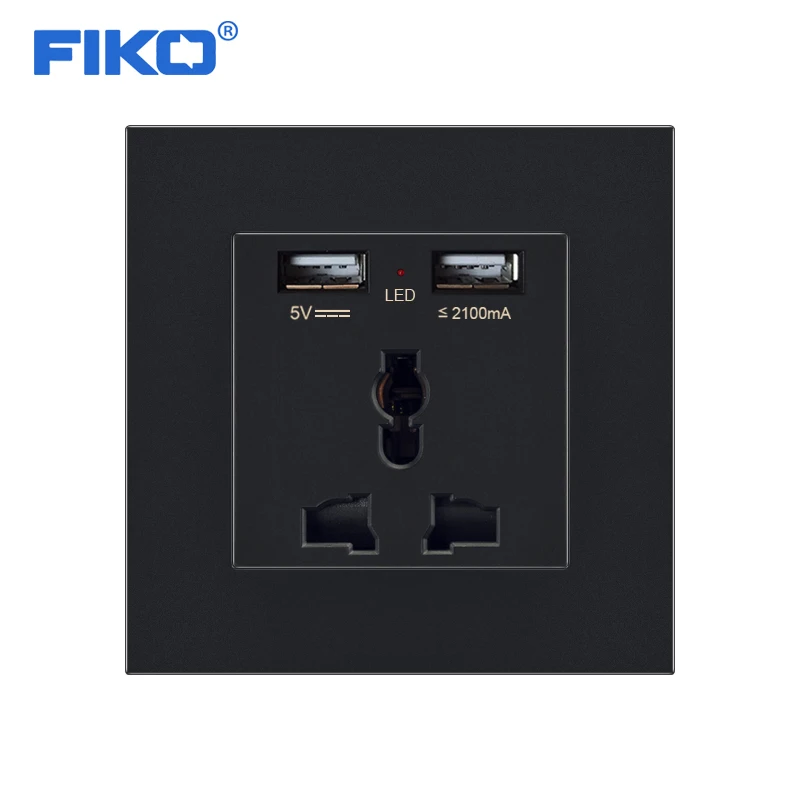 FIKO Siv PC plošča 3 pin univerzalno vtičnico z dvojnim usb 86mm*86mm ,UK električno vtičnico izhod 5V 2.1 Zaviralec gorenja