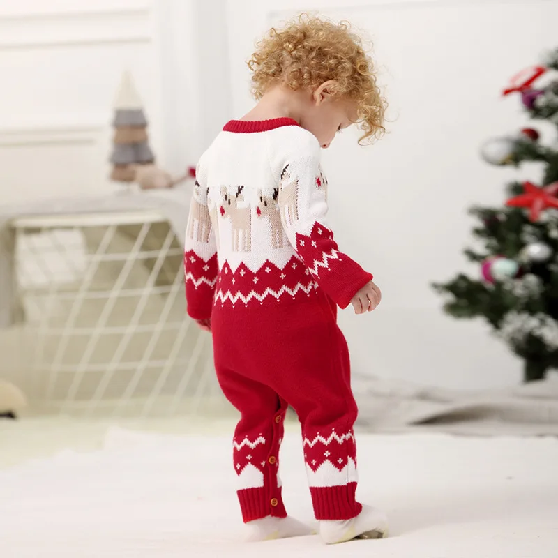 Pozimi Baby Onesie Pletene Romper Risanka Elk Baby Jumpsuit Božič Baby Boy Igralne Obleke Novo Rojen Otroška Oblačila