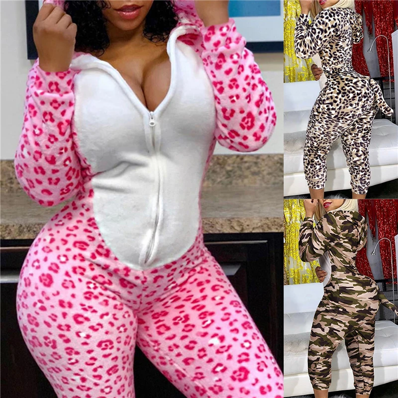 Svoboden En Kos Jumpsuit Pižamo Padec Cheetah Tiskanja Oblačila Z Dolgimi Rokavi Seksi Obleke Za Ženske, Igralne Obleke Ženska Jumpsuits