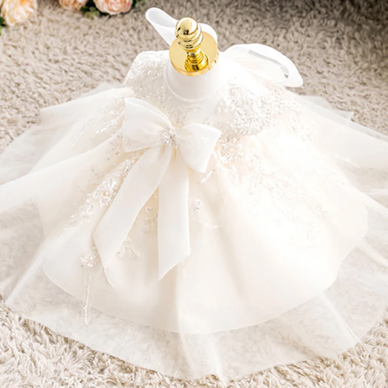 Otroci obleko baby čipke beaded obleko krst obleko dekleta lok čipke, vezenine srčkan obleko otrok pettiskirt princesa obleko