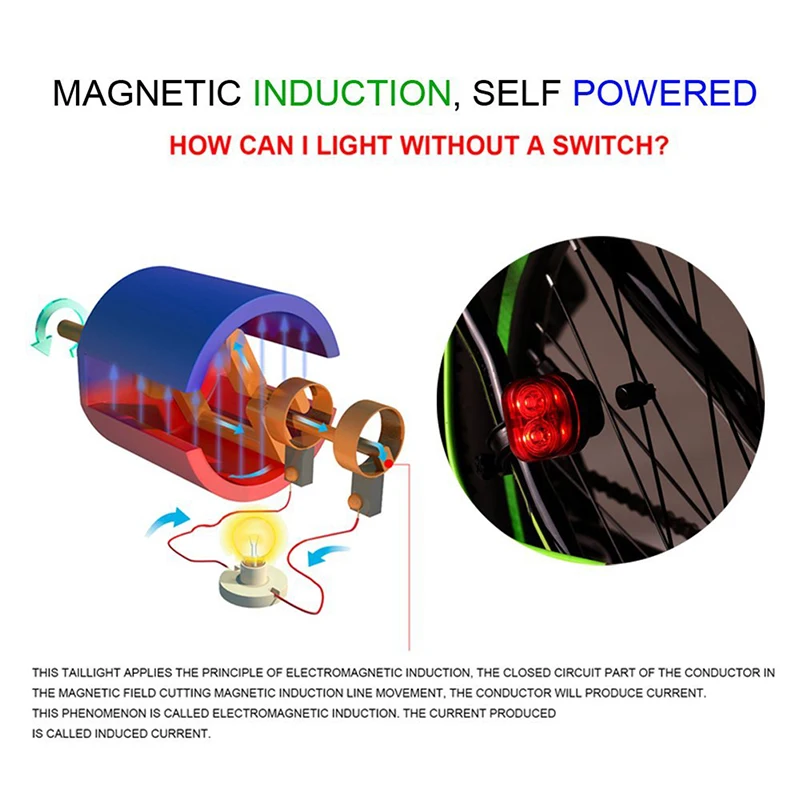 Kolo LED Rep Svetlobo Kolo svetlobe Self-powered Magnetno Indukcijo Noč Opozorilo Zadaj Lučka za Kolesarjenje, Kolesarske Opreme,