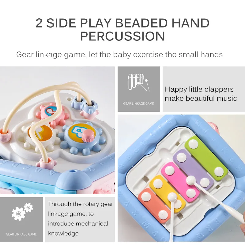 Multifunkcijski Montessori Baby Music Box Baby Roko, Boben, Klavir Igrača Geometrijske Ujemanje Bloki Zakladnico Izobraževalne Igrače