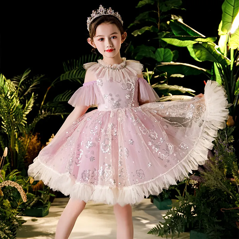 2020Summer Nov Slog korejski Sweet Baby Otroci Sequined Design Roza Rojstni dan, Poročno zabavo Princesa Obleko Otrok Gostiteljice Obleko Nositi