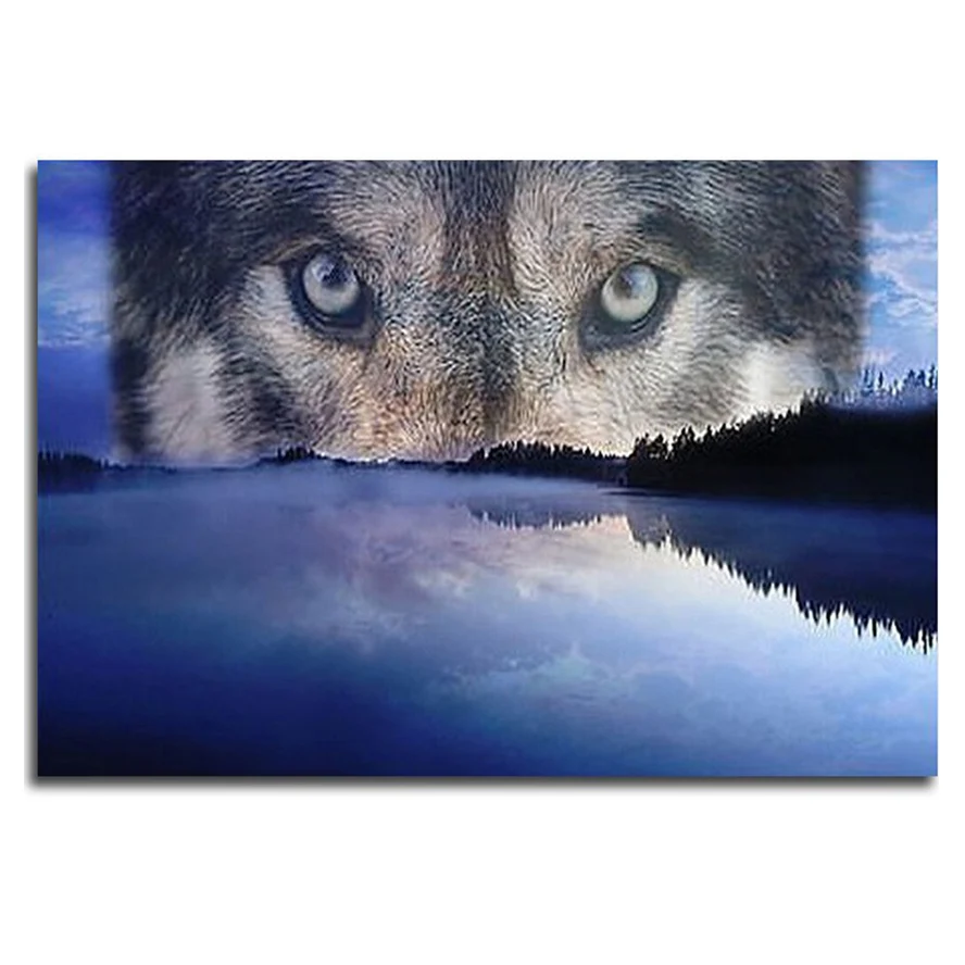 Živali Needlework 5D Diy Diamond Slikarstvo Navzkrižno Šiv Wolf & jezero Diamond Vezenje Celoten Krog Diamond Mozaik Sliko AS800