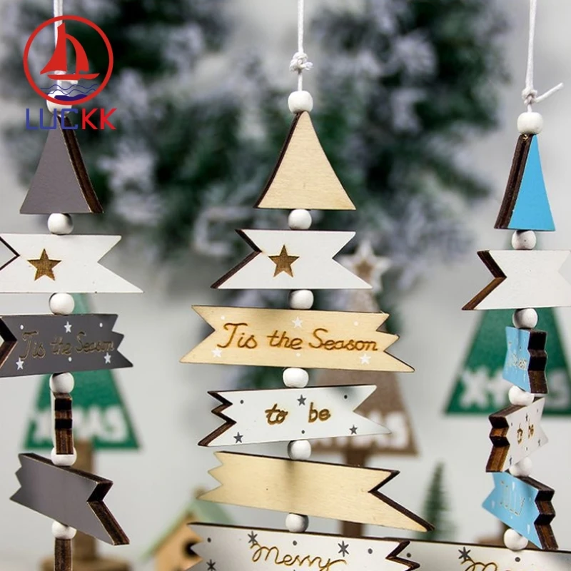 LUCKK Lesene Božično zabavo Dekoracijo Božič Drevo Obesek Xmas Tree Obliko 2020 Novo Leto DIY Mozaik Visi Navidad Ornament