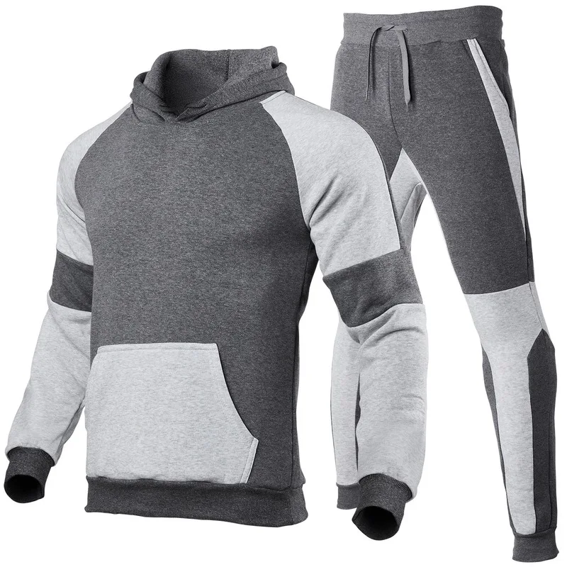 Moški Kompleti 2020 Nove Moške Velikosti Barvno Ujemanje Majica Hooded Runo bo Ustrezala Evropskim Ameriški Vroče Slog pulover s kapuco + Hlače