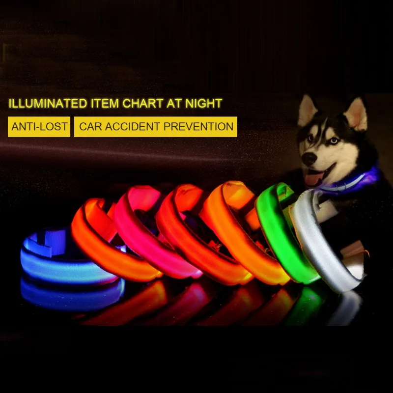 7 Barv LED Hišni Pes Ovratnik Noč Varnost Utripa Žareti V Temno Pes Povodec Svetlobna Fluorescentna Ovratnice za Pse Hišne Potrebščine