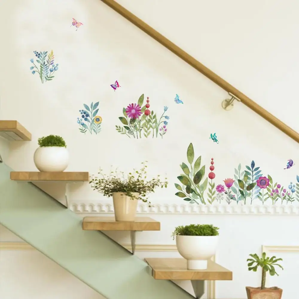 Barvita Pomladni Cvet, stenske nalepke TV Ozadju Kavč dekoracijo, ki Plujejo pod Ptice Metulj vinilna 3d Poročni Vrt Dekor