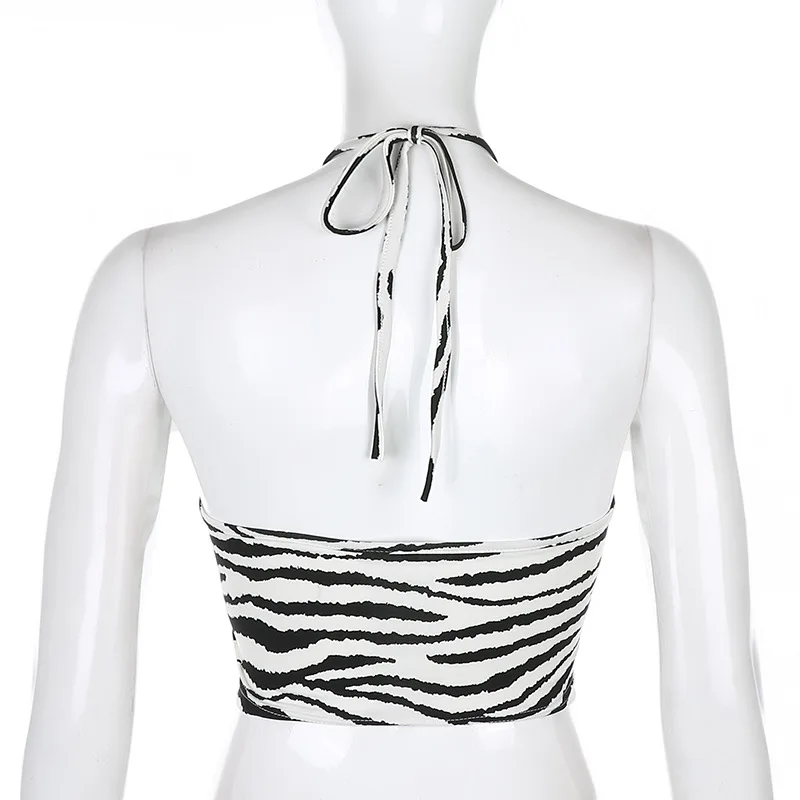 2020 Modni Trend Žensk Cami Cisterno Vrh Stilsko Zebra Print Posadke Vratu Povodcem brez Rokavov Kravato Nazaj Camisole Vgradnjo Sonce-Vrhovi