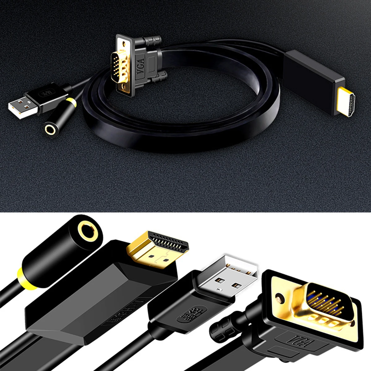 HDMI Na VGA Kabel 1080P High Definition Moški Adapter HDMI Kabel Z Neodvisnih Avdio Priključek USB Vmesnik Za Projektor Naprav